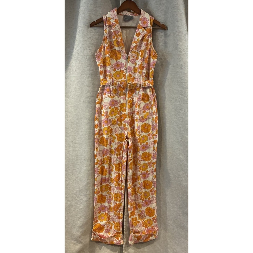 Vintage Boho Pink Paparatzi Couture Floral Jumpsuit Festival Retro